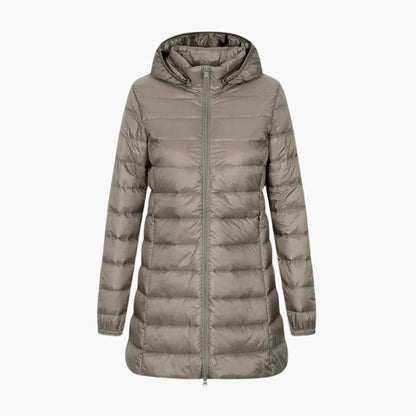Warm Women's Parka Coat with Hood and Long Sleeve
