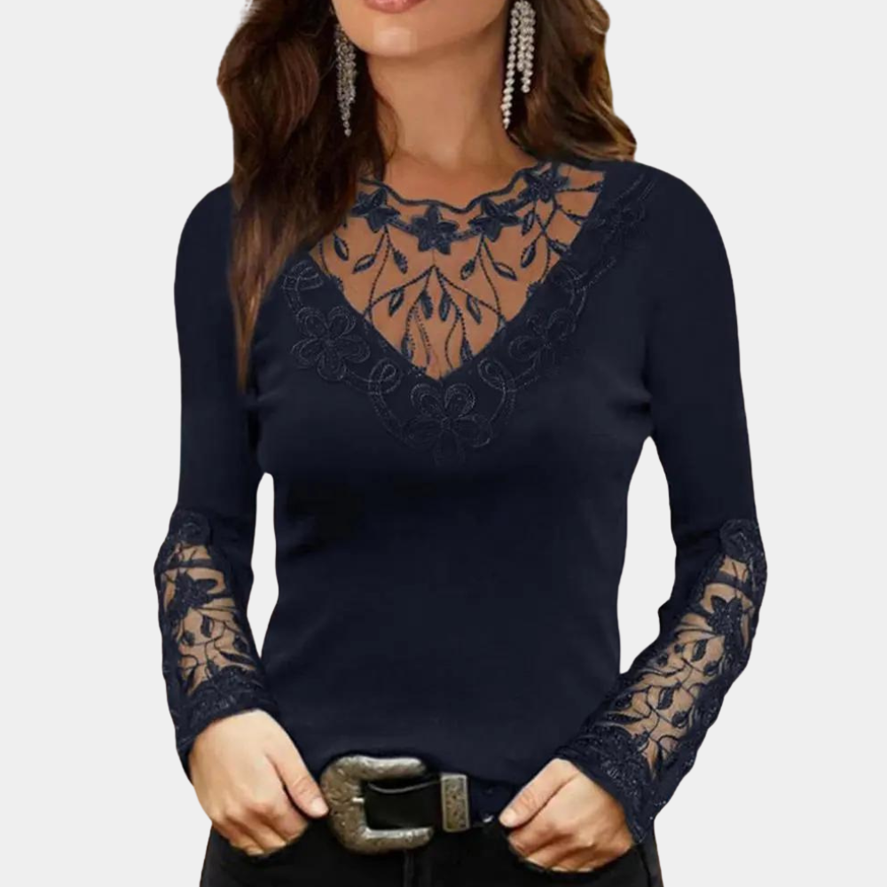 Women's blouse elegant lace blouse with V-neckline