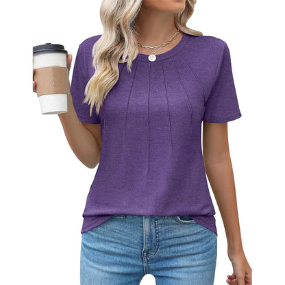 Women's blouse with pleated design and round neckline