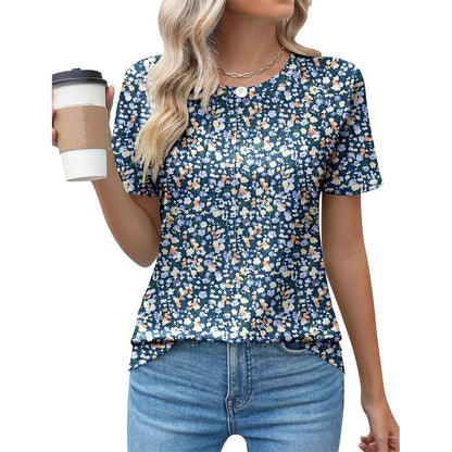 Women's blouse with pleated design and round neckline