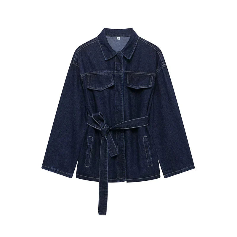 Women's denim jacket with belt