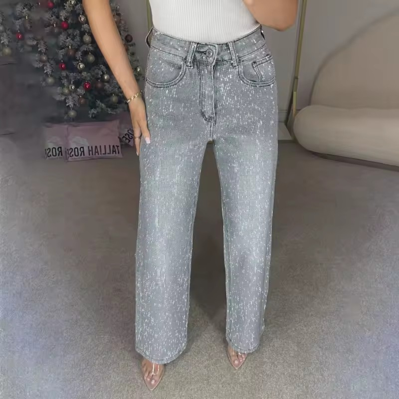 Women's Jeans Dark Blue with Glitter Details
