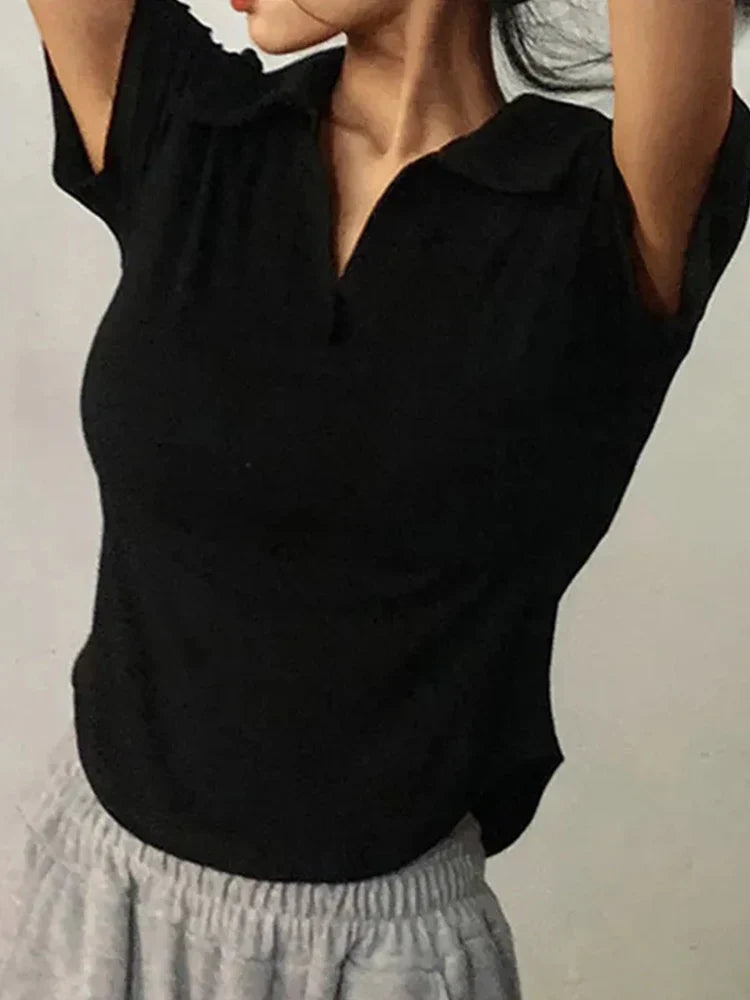 Women's short-sleeve V-neck blouse