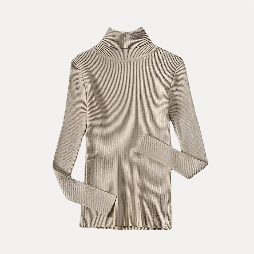 Women's turtleneck sweater with ribbed texture