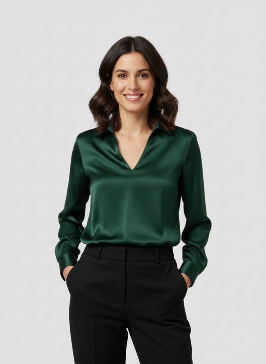 Women's satin blouse with V-neck
