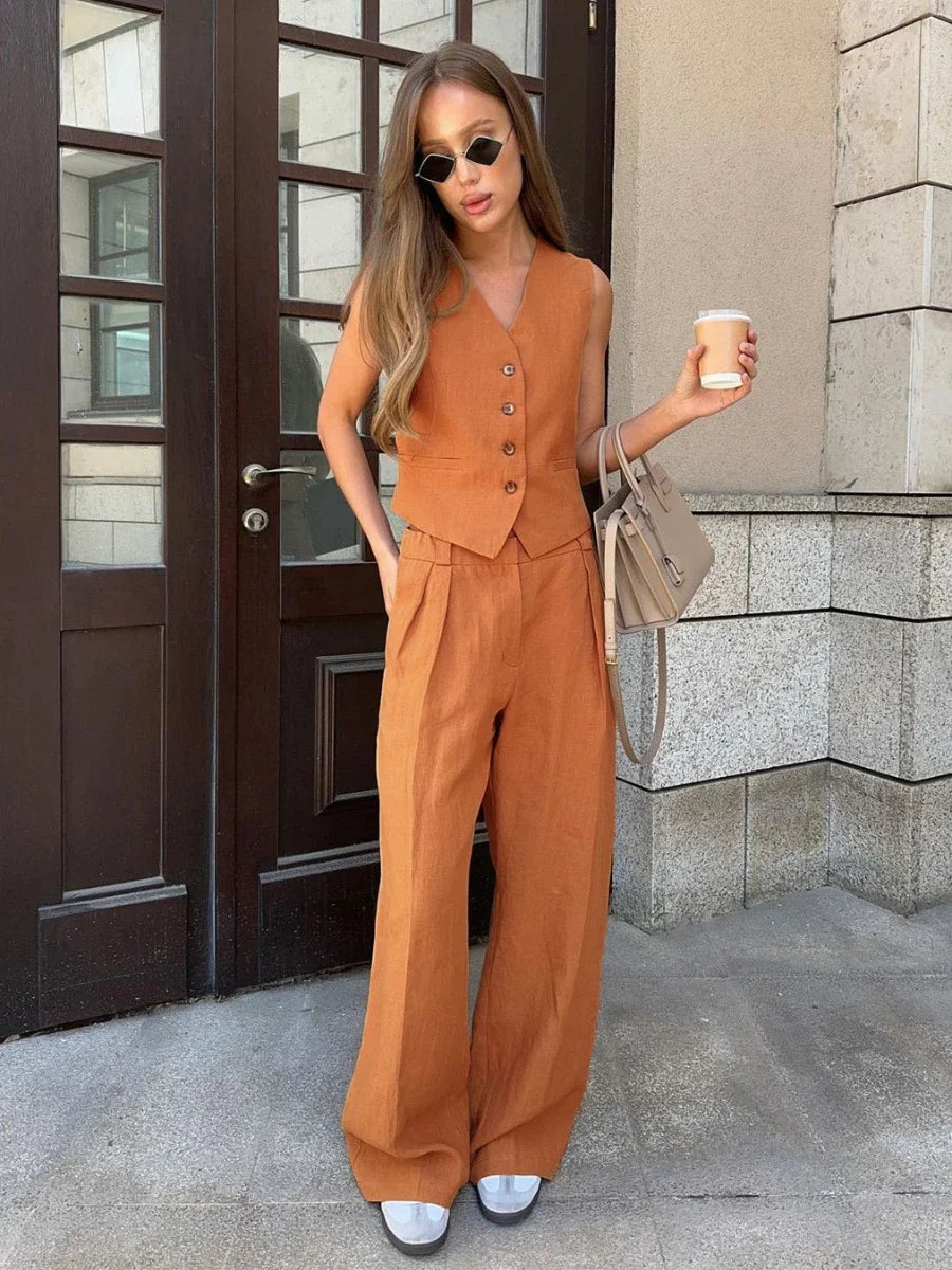 Women's summer set made of linen and cotton