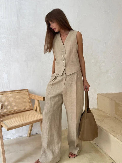 Women's summer set made of linen and cotton