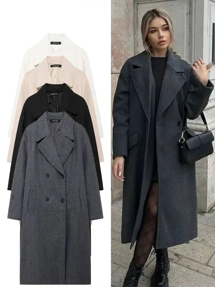 Women's winter coat with lapel and double-breasted design