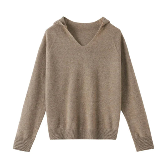 Women's sweater with V-neck and hood