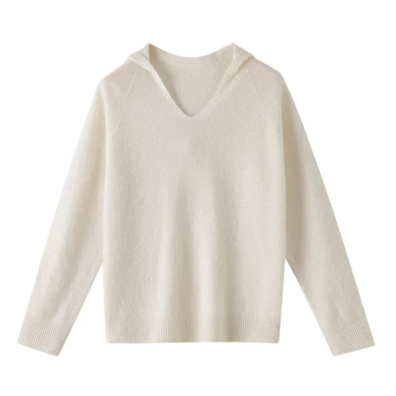 Women's sweater with V-neck and hood
