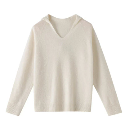 Women's sweater with V-neck and hood