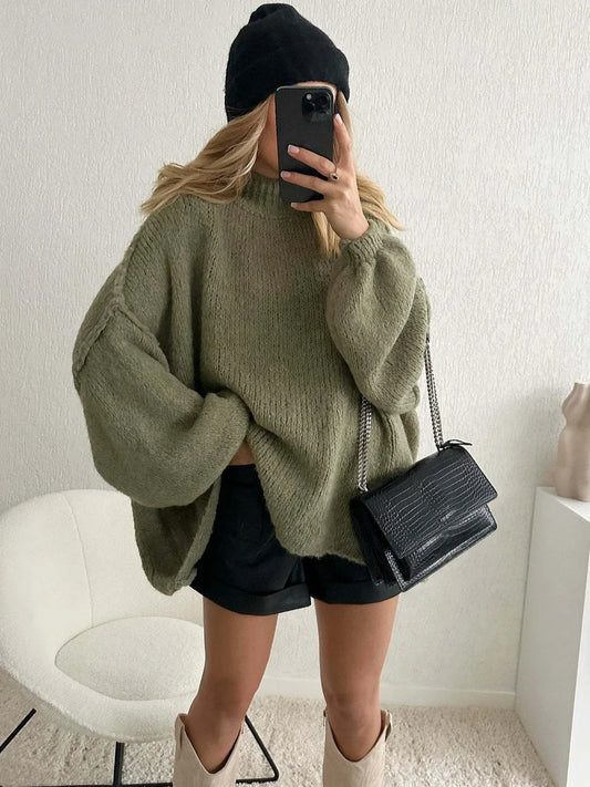 Women's sweater with half collar