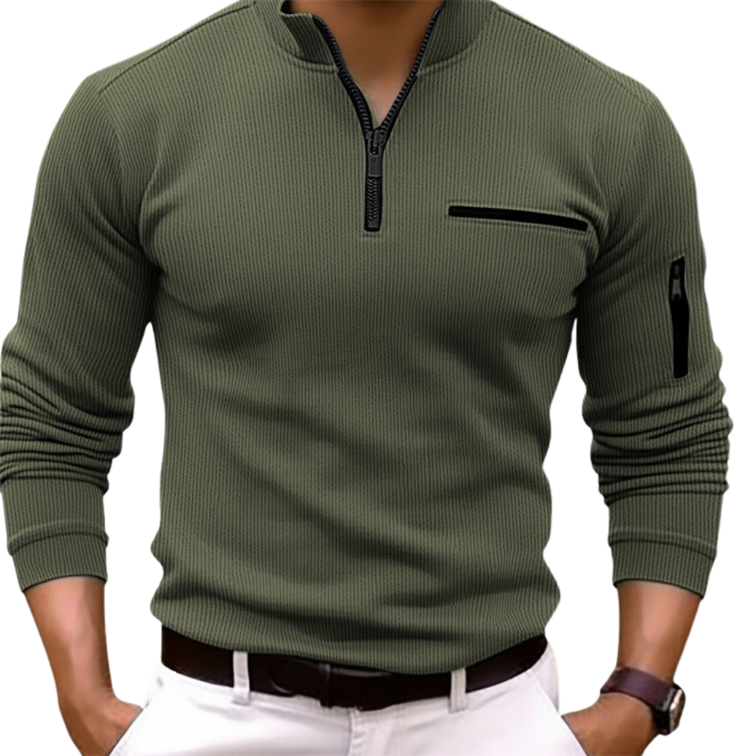 Casual Zip Up Long Sleeve Mens Shirt - Olytrend