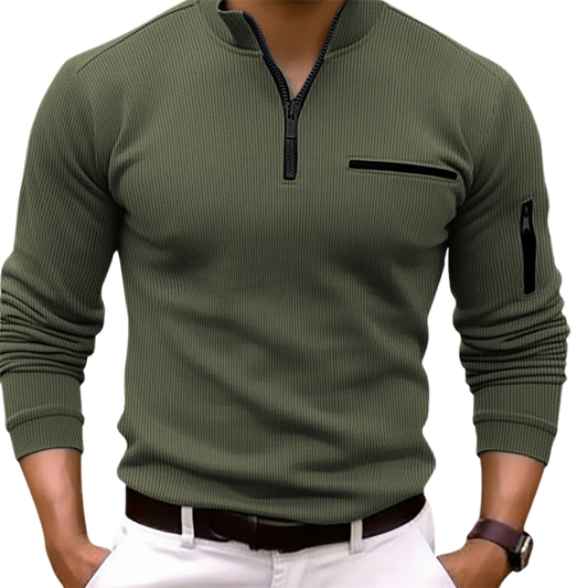 Casual Zip Up Long Sleeve Mens Shirt - Olytrend