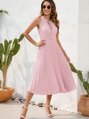 Black Halter Neck Pleated Dress: Carla