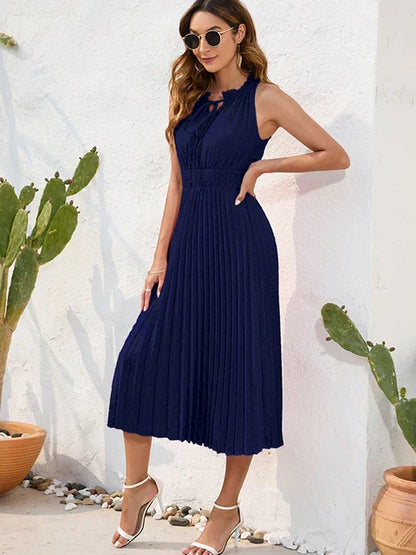 Black Halter Neck Pleated Carla Dress