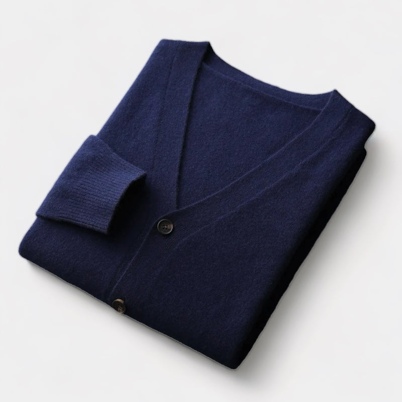 Charles Men’s Merino Wool Cardigan – Luxury Knitwear with Classic Button Design Navy