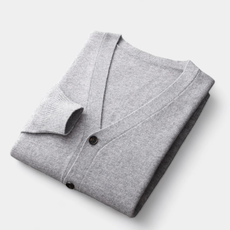 Charles Men’s Merino Wool Cardigan – Luxury Knitwear with Classic Button Design Light Gray