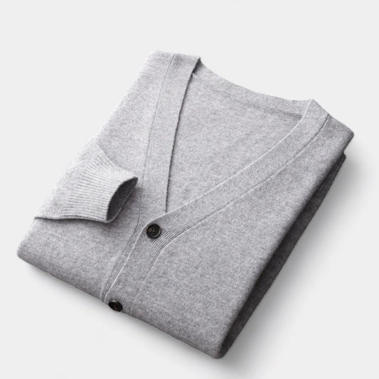 Charles Men’s Merino Wool Cardigan – Luxury Knitwear with Classic Button Design Light Gray