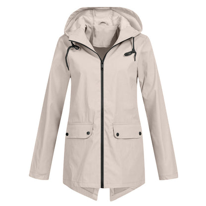 Women's Elegant Long Hooded Raincoat - Francine