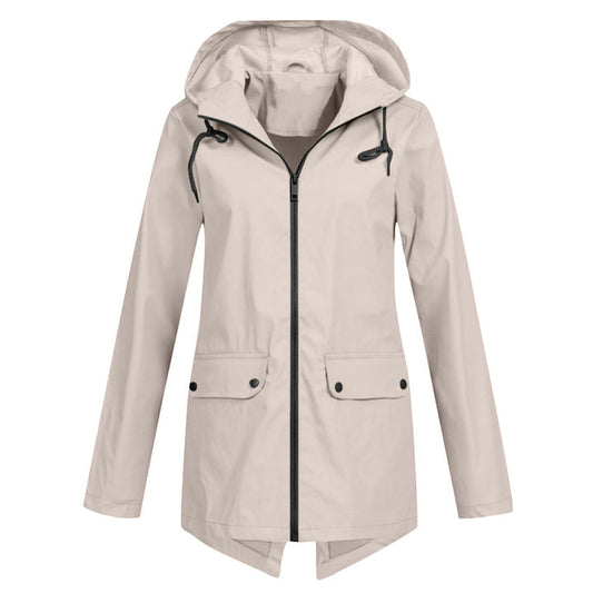 Women's Elegant Long Hooded Raincoat - Francine
