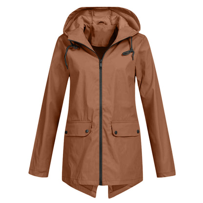 Women's Elegant Long Hooded Raincoat - Francine