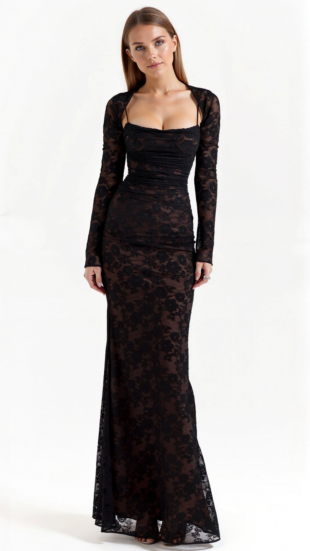 Women's lace long-sleeve dress | Maxi