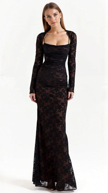 Women's lace long-sleeve dress | Maxi