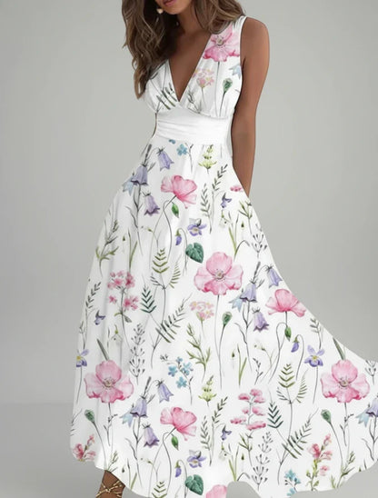 Casual Summer V Neck Swing Dress for Ladies