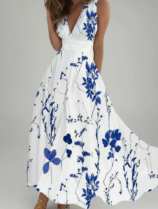 Casual Summer V Neck Swing Dress for Ladies