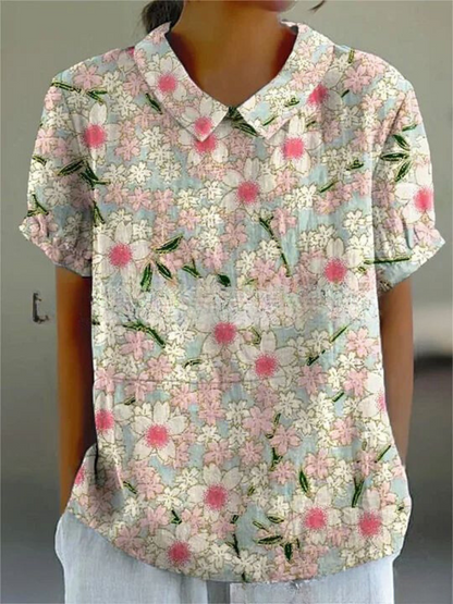 Women's blouse with floral pattern | short sleeve