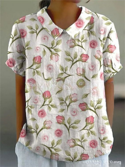 Women's blouse with floral pattern | short sleeve