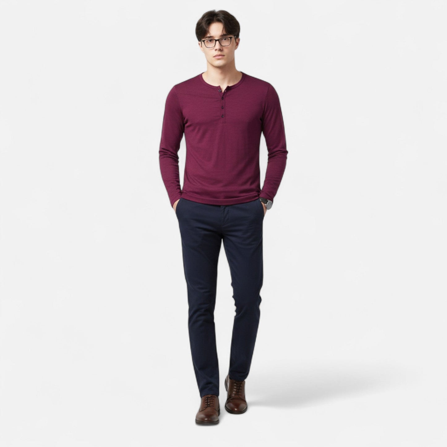 Ancient World | Men's Henley Long Sleeve Cotton Slim Fit
