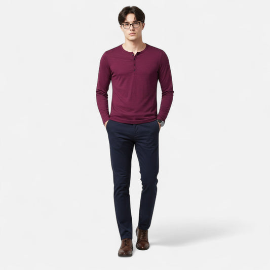 Ancient World | Men's Henley Long Sleeve Cotton Slim Fit