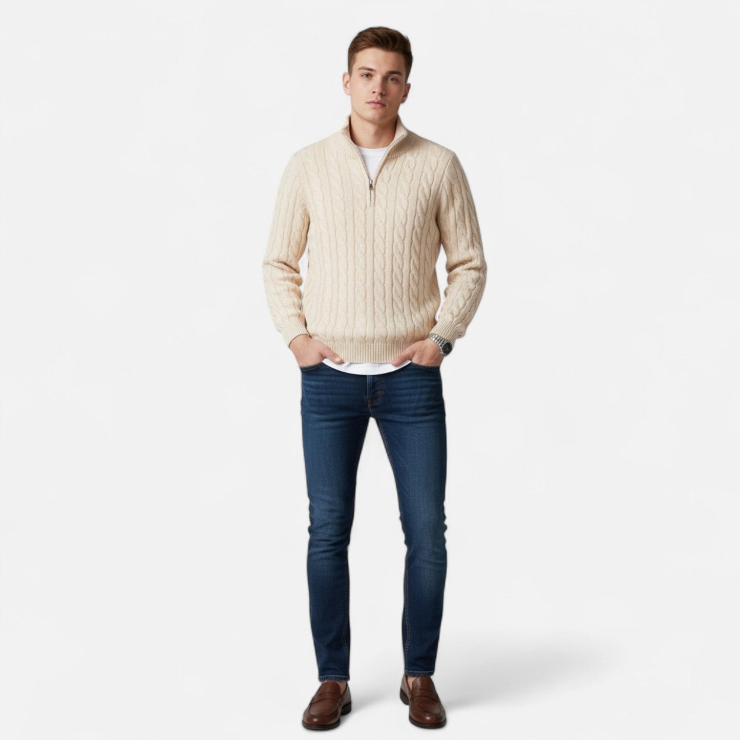 Ancient World | Men's High Collar Sweater Winter Cotton Cable Knit