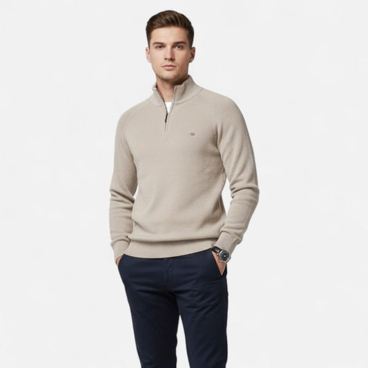 Ancient World | Cotton Zip-Up Sweater with Stand-Up Collar