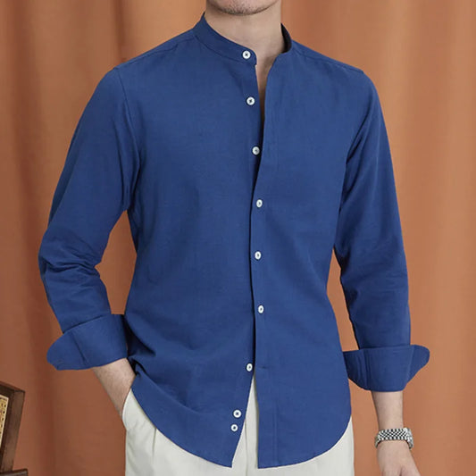 The Capri Shirt – Men’s Mandarin Collar Shirt – Relaxed Smart Minimalism Blue
