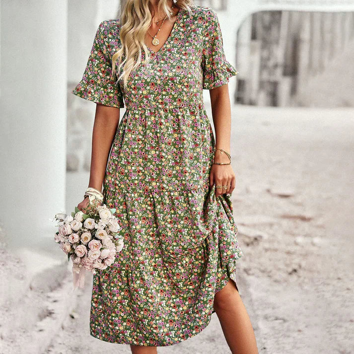 Apricot floral print Lena summer dress