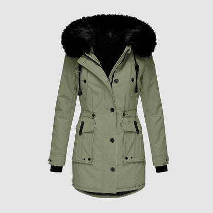 Women's Stylish Black Faux Fur Parka