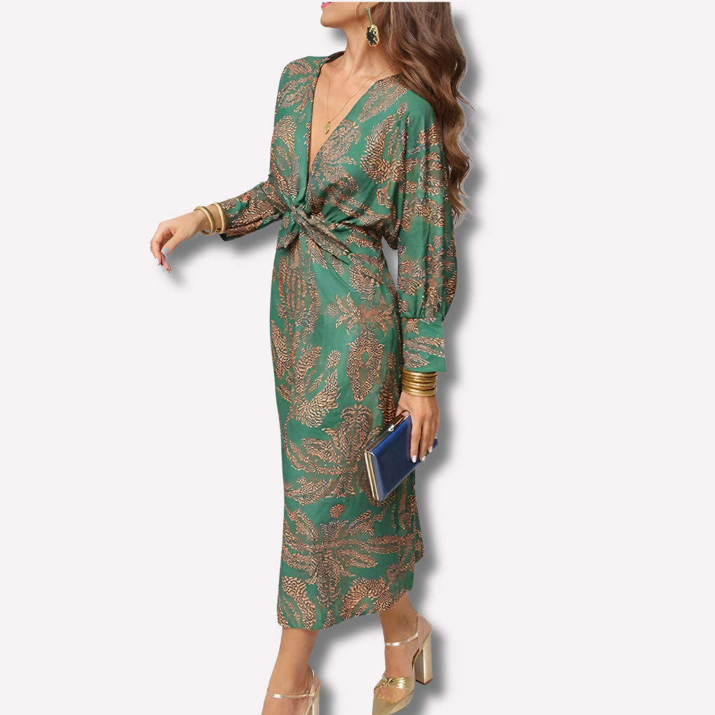 Casual Floral Knee Length Dress with Twist Front - Olytrend