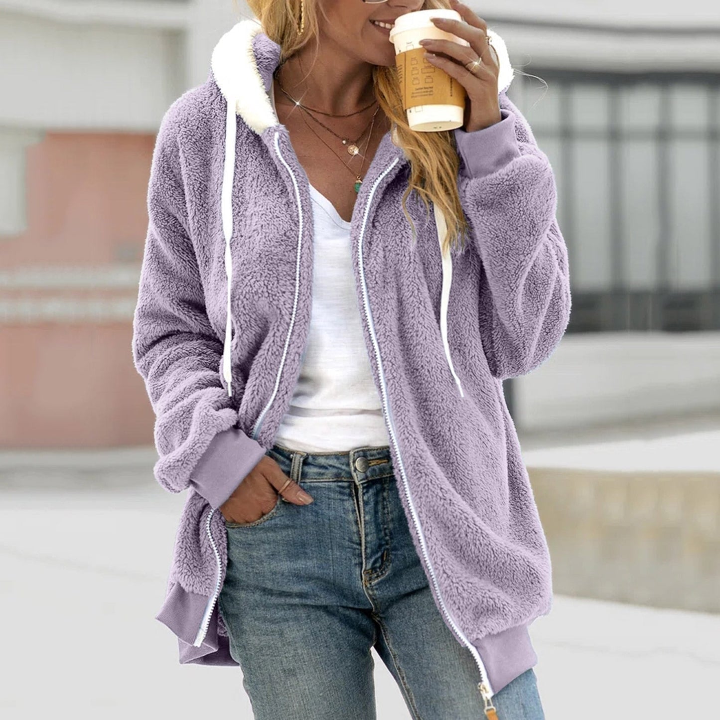 Women's coat with zipper and hood | Casual long fit
