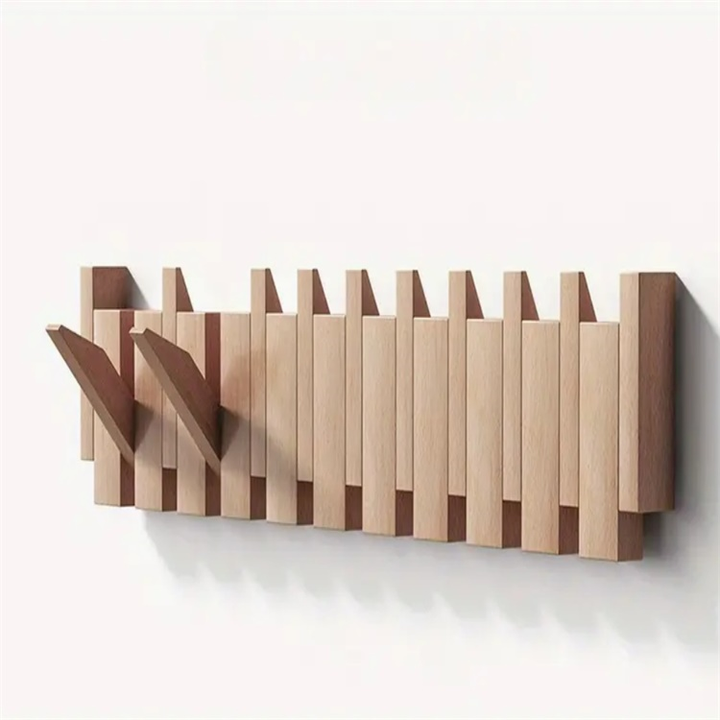 Wall-mounted wooden coat rack - Handmade piano coat rack with foldable hooks