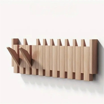 Wall-mounted wooden coat rack - Handmade piano coat rack with foldable hooks