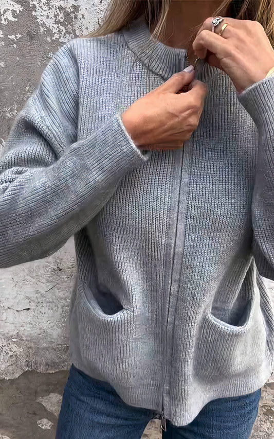 Women's knitted jacket with zipper – Elegant everyday cardigan for versatile outfits