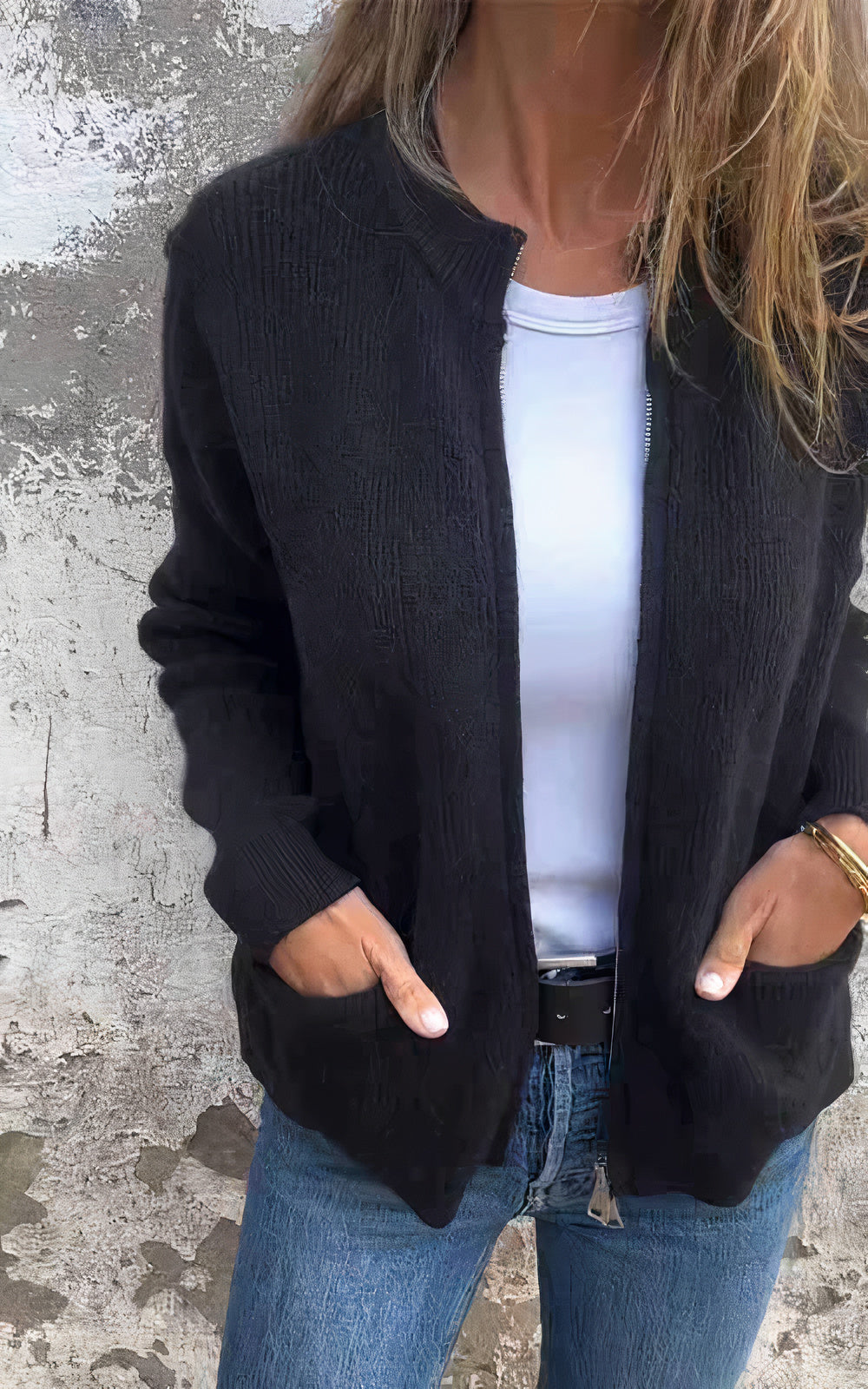 Women's knitted jacket with zipper – Elegant everyday cardigan for versatile outfits