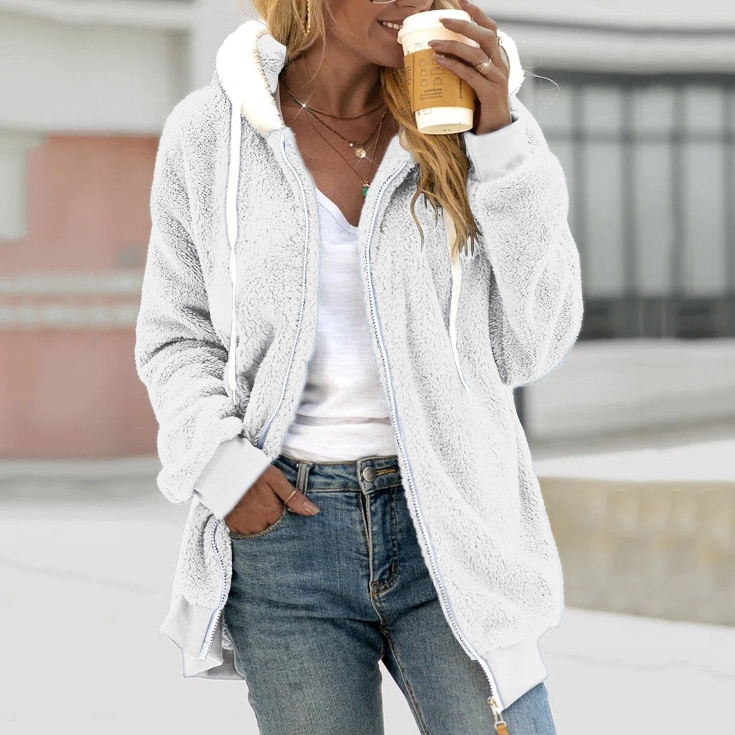 Women's coat with zipper and hood | Casual long fit