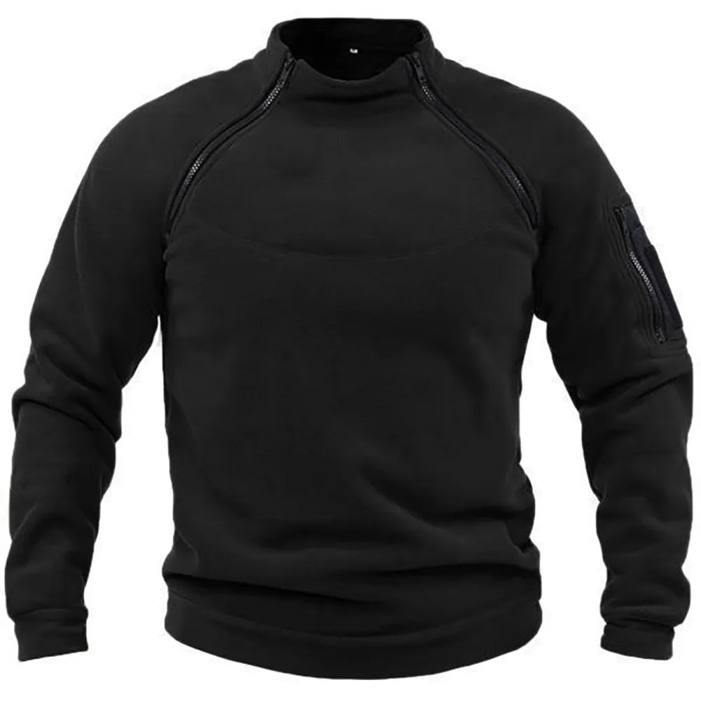 Callum Men’s Tactical Fleece Sweatshirt – Warm Military-Inspired Pullover Black
