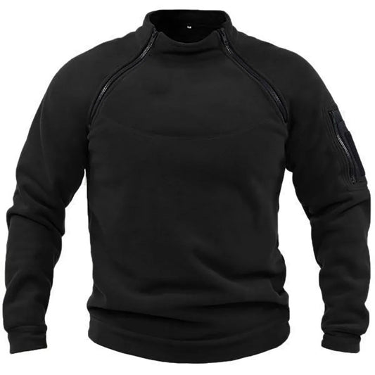 Callum Men’s Tactical Fleece Sweatshirt – Warm Military-Inspired Pullover Black