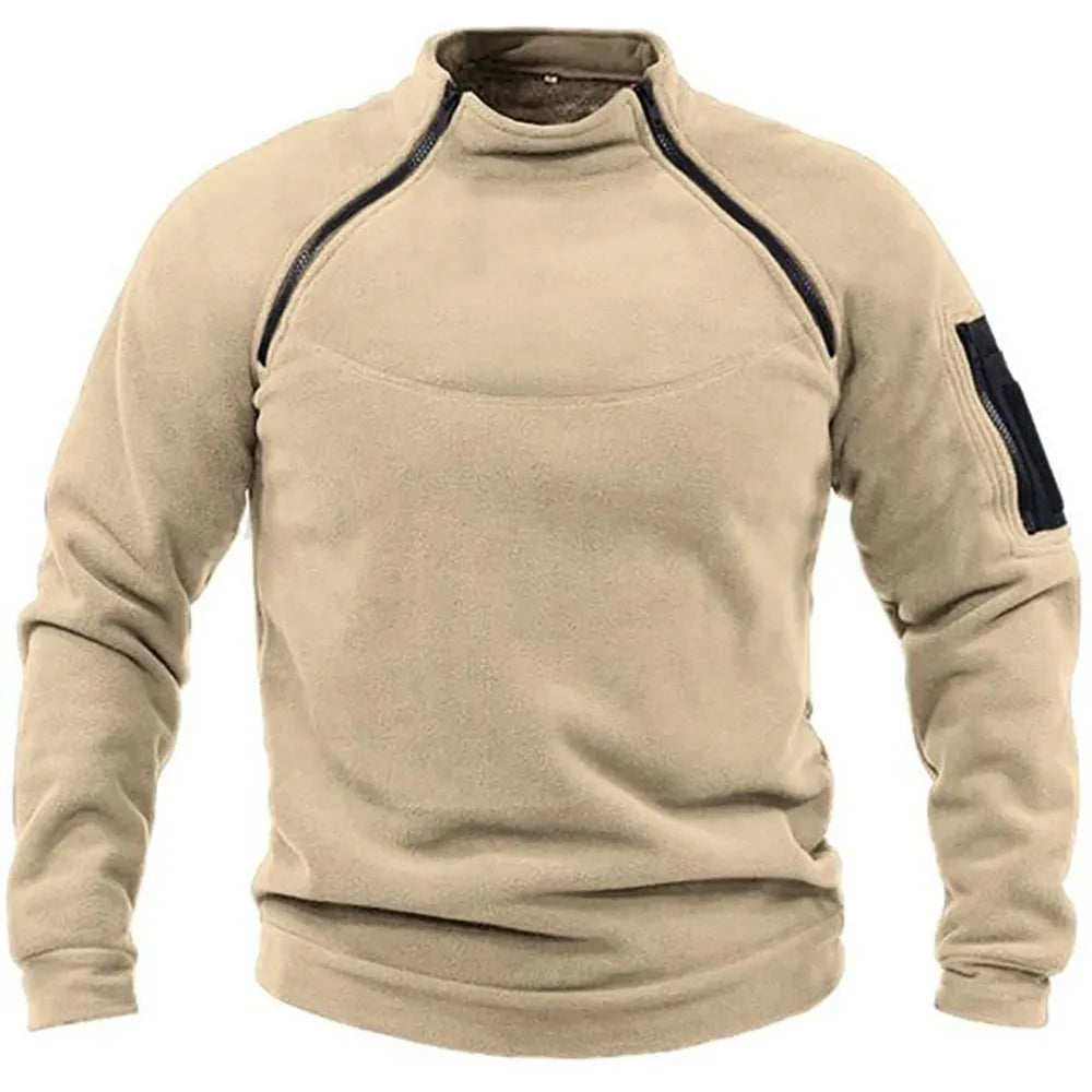 Callum Men’s Tactical Fleece Sweatshirt – Warm Military-Inspired Pullover Khaki