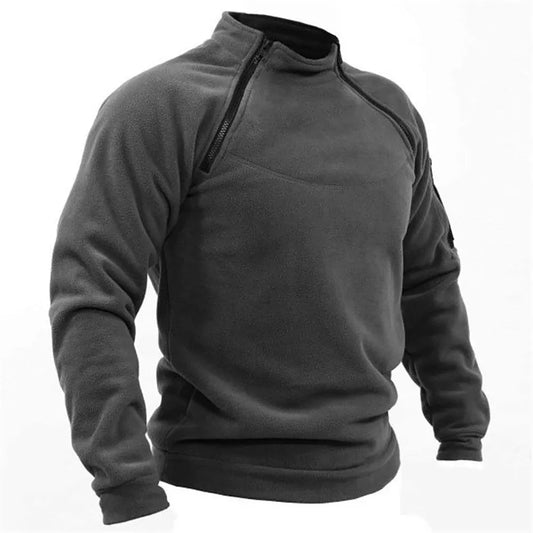 Callum Men’s Tactical Fleece Sweatshirt – Warm Military-Inspired Pullover Dark Gray